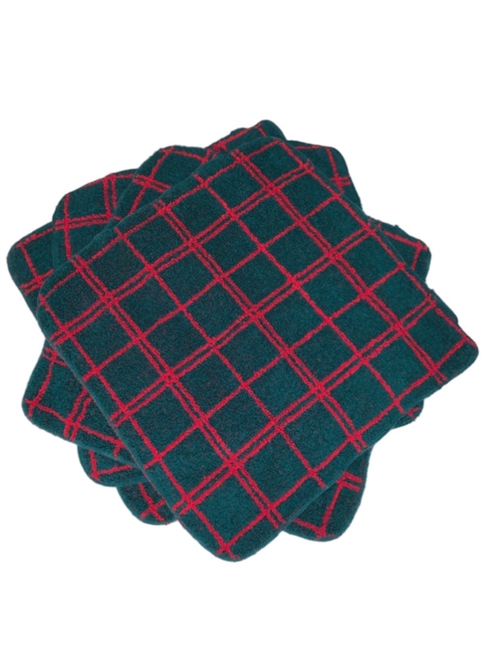 4 Fieldcrest Red & Green Plaid Wash Cloths One Size